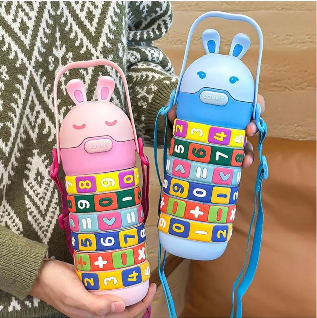 Bunny Ear Insulated Water Bottle with Colorful Letter Strap & Shoulder Bag