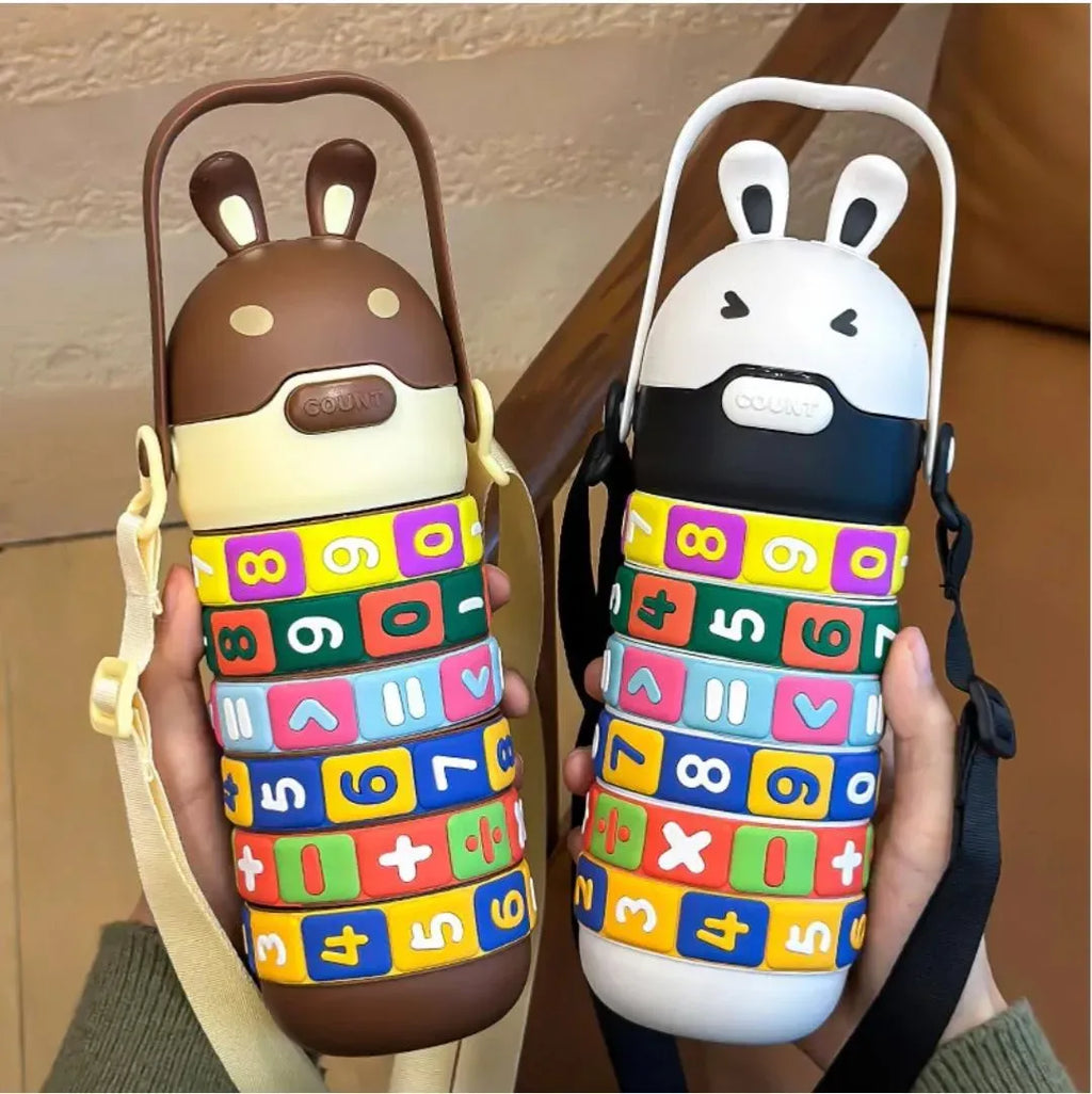 Bunny Ear Insulated Water Bottle with Colorful Letter Strap & Shoulder Bag