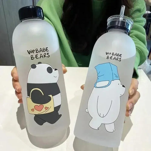 We Babe Bears Frosted Water Bottle with Straw Lid
