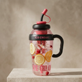 Ice Cream Style Glass Water Bottle with Handle & Straw